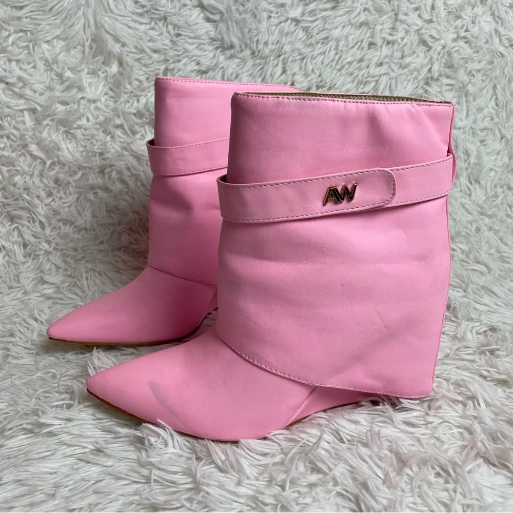 Azalea Wang Pink Foldover Ankle Boots Marley Faux Leather Dolls Kill - Picture 15 of 15
